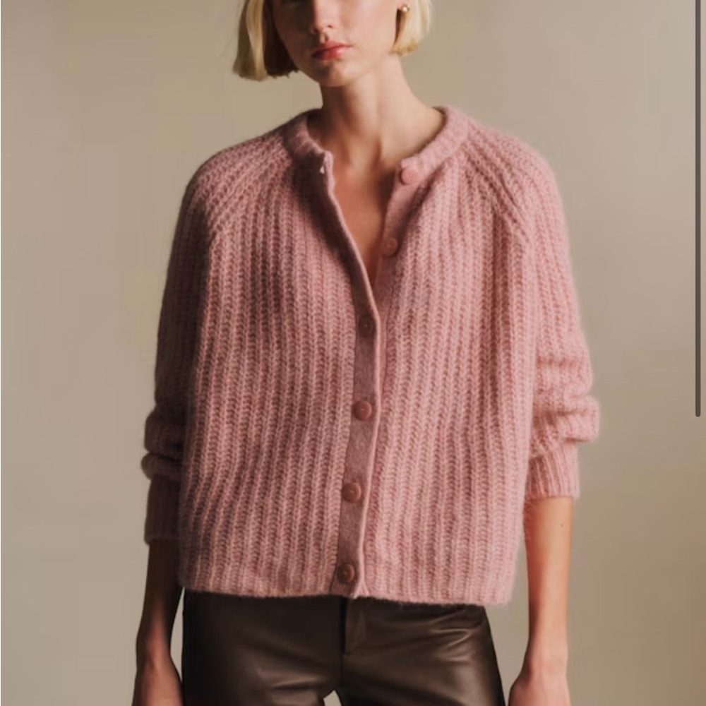 Sezane Pink Chunky Knit Button-Front Cardigan